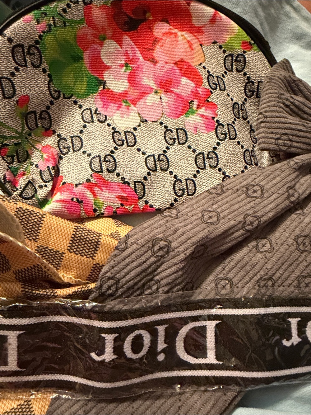 Floral Monogram Cosmetic Pouch with Black Logo Strap